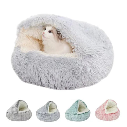 Winter Long Plush Pet Cat Bed round Cat Cushion House Warm Cat Basket Cat Sleep Bag Cat Nest Kennel 2 in 1 for Small Dog Cat